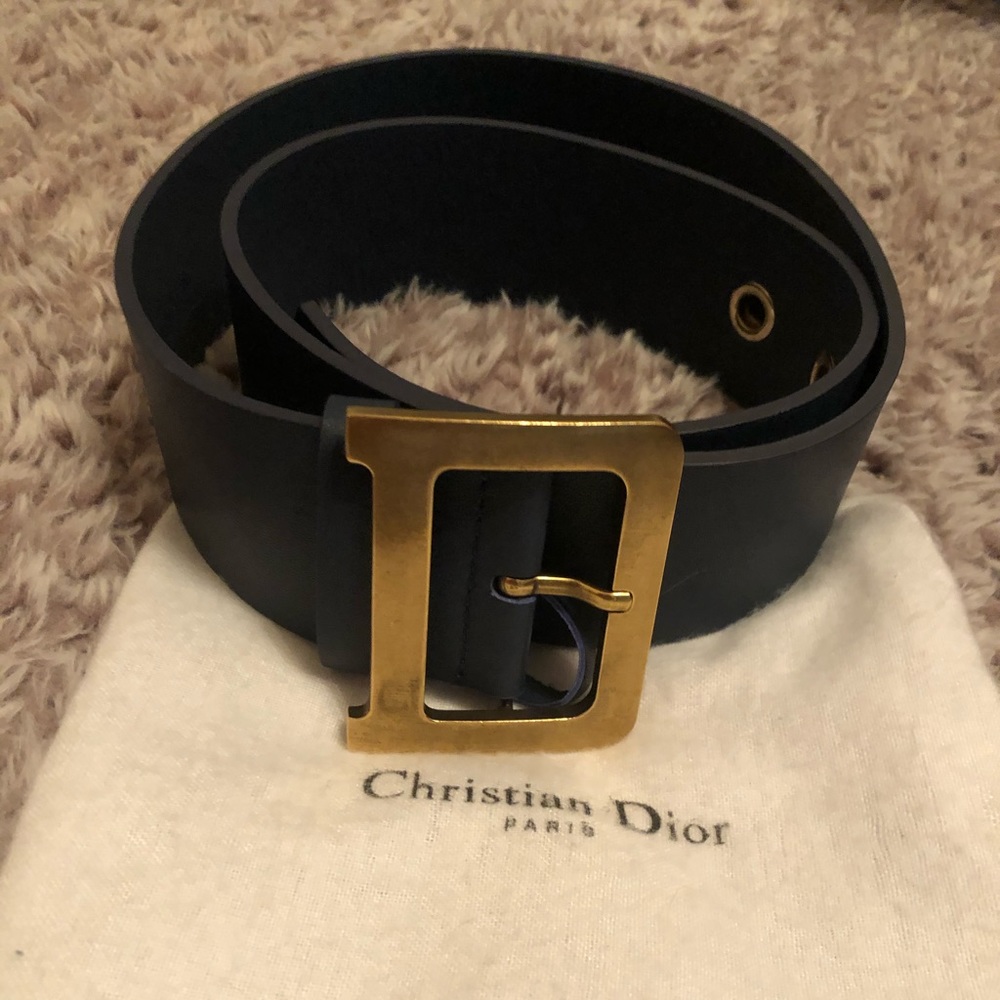 Blue Christian Dior Leather Belt